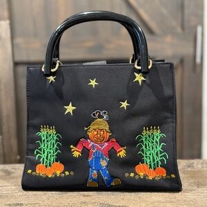 Kim Rogers Small Black‎ Fall/Halloween Embroidered Hand Bag Purse Scarecrow